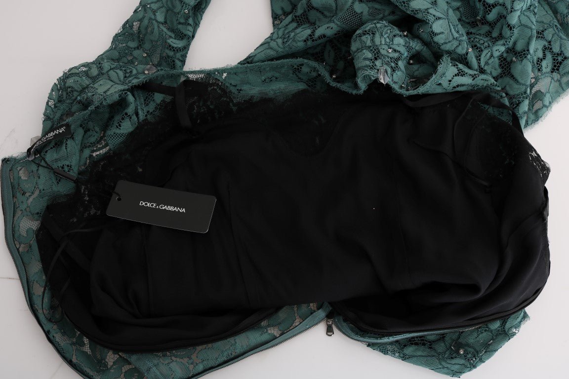 Dolce & Gabbana Elegant Green Crystal Embellished Sheath Dress - Sandy Store ByNet