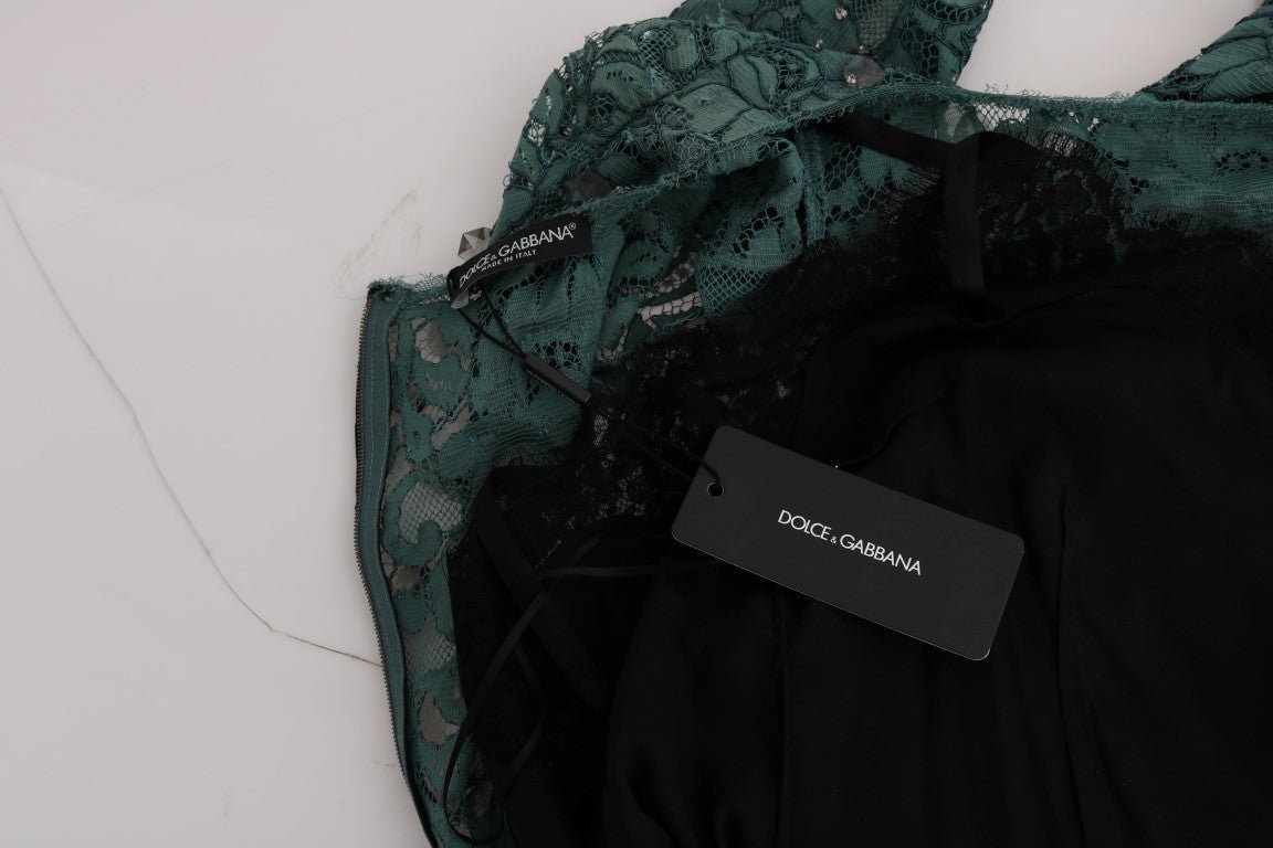Dolce & Gabbana Elegant Green Crystal Embellished Sheath Dress - Sandy Store ByNet