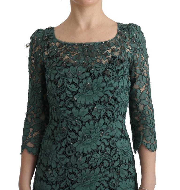Dolce & Gabbana Elegant Green Crystal Embellished Sheath Dress - Sandy Store ByNet