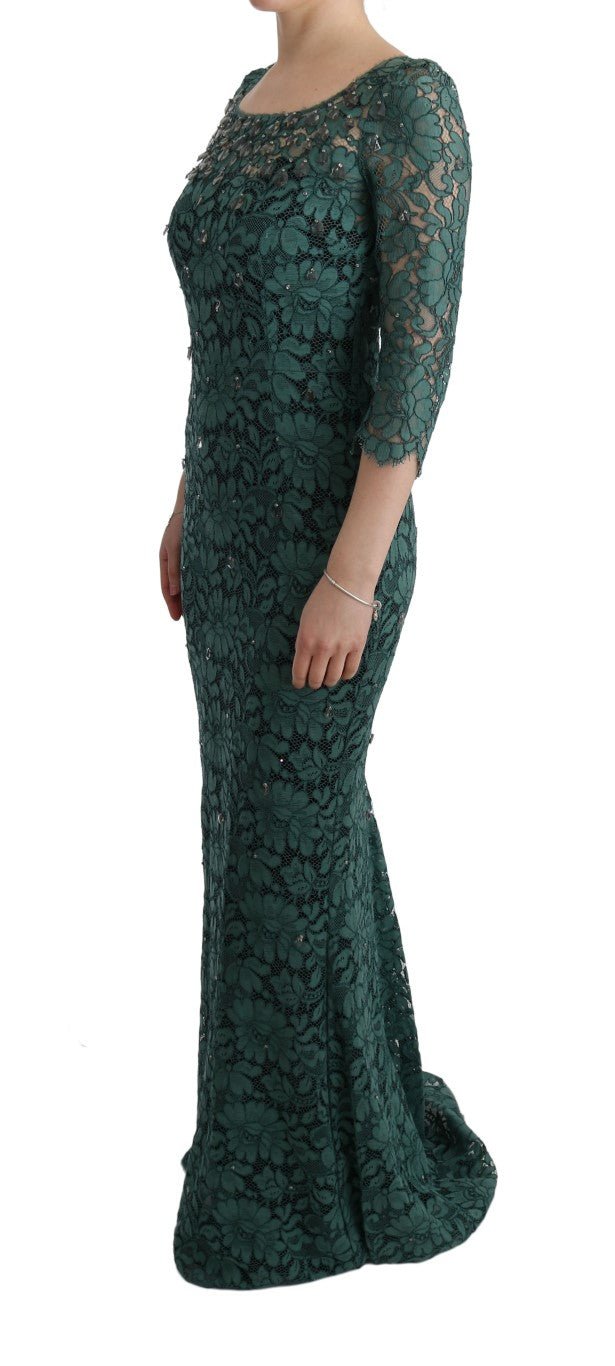 Dolce & Gabbana Elegant Green Crystal Embellished Sheath Dress - Sandy Store ByNet