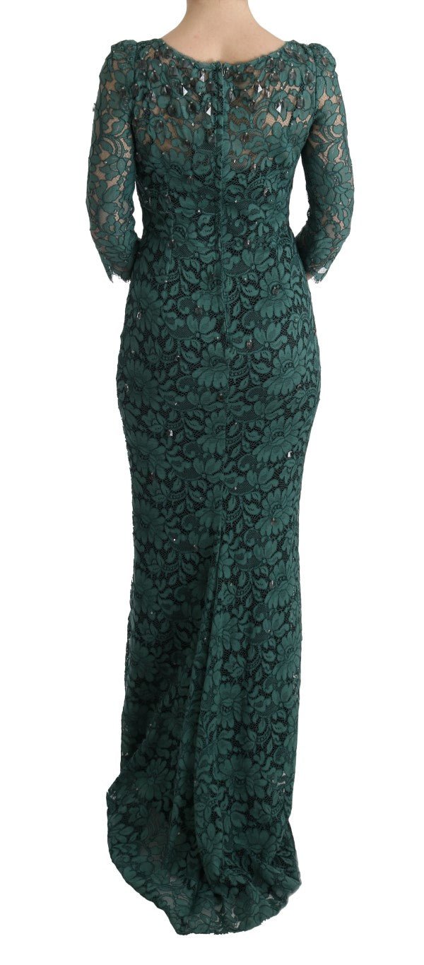Dolce & Gabbana Elegant Green Crystal Embellished Sheath Dress - Sandy Store ByNet