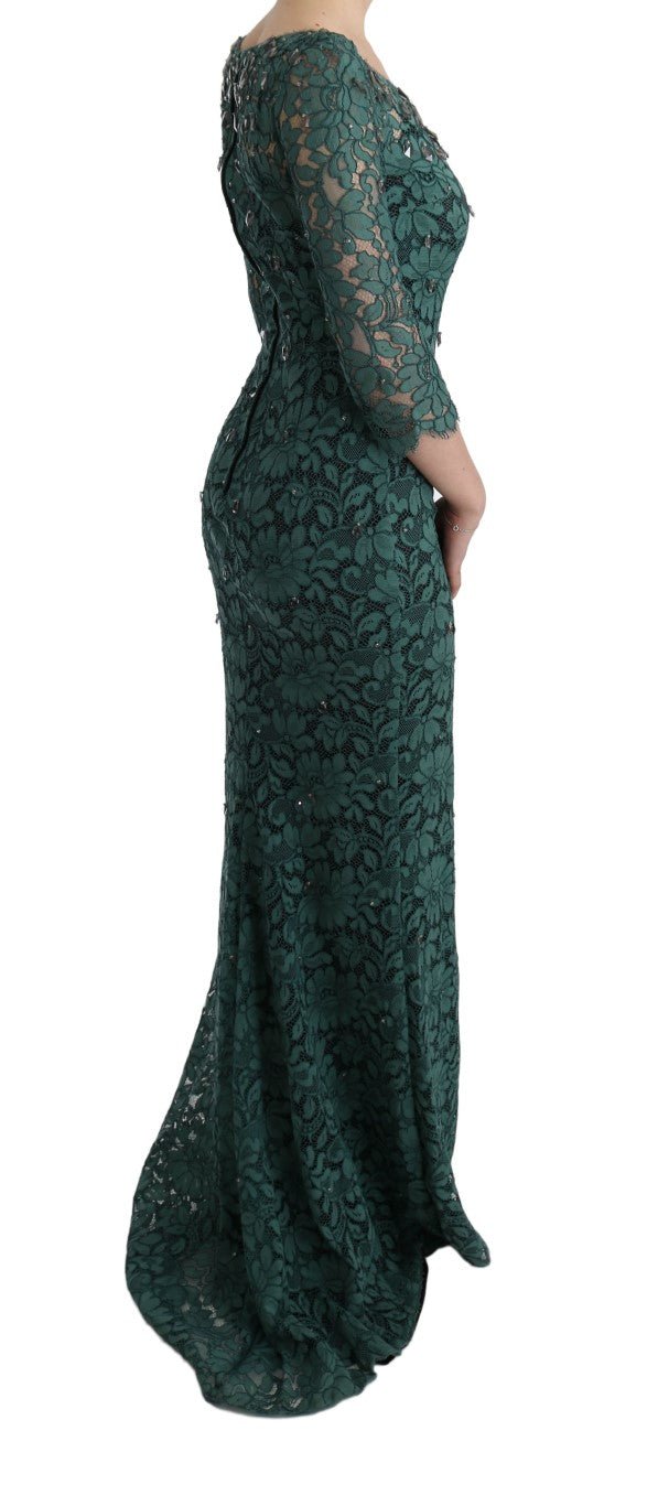 Dolce & Gabbana Elegant Green Crystal Embellished Sheath Dress - Sandy Store ByNet