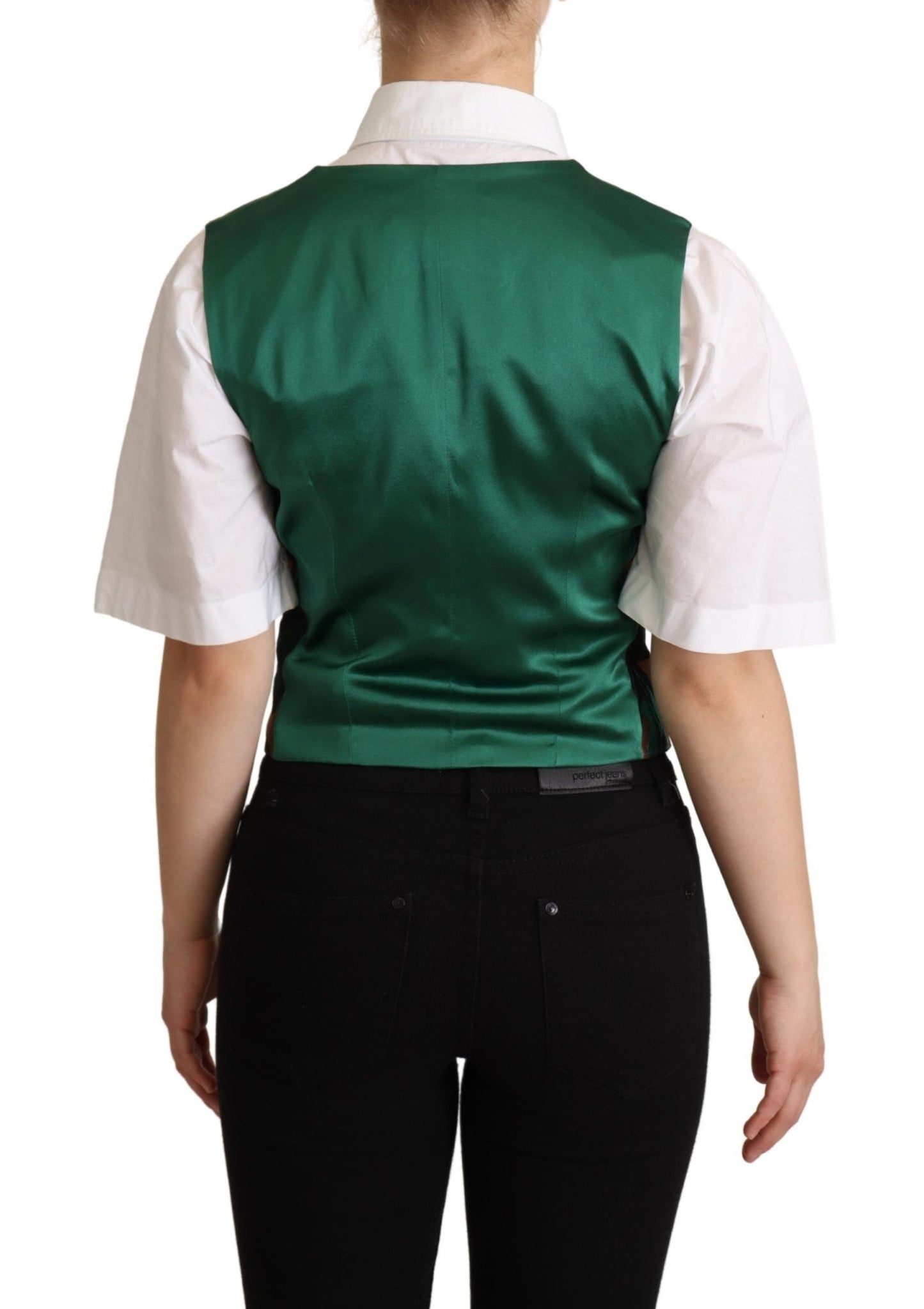 Dolce & Gabbana Elegant Green Leaf Print Waistcoat - Sandy Store ByNet