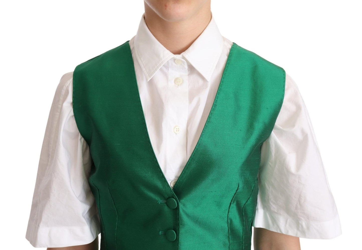 Dolce & Gabbana Elegant Green Silk Blend Waistcoat - Sandy Store ByNet