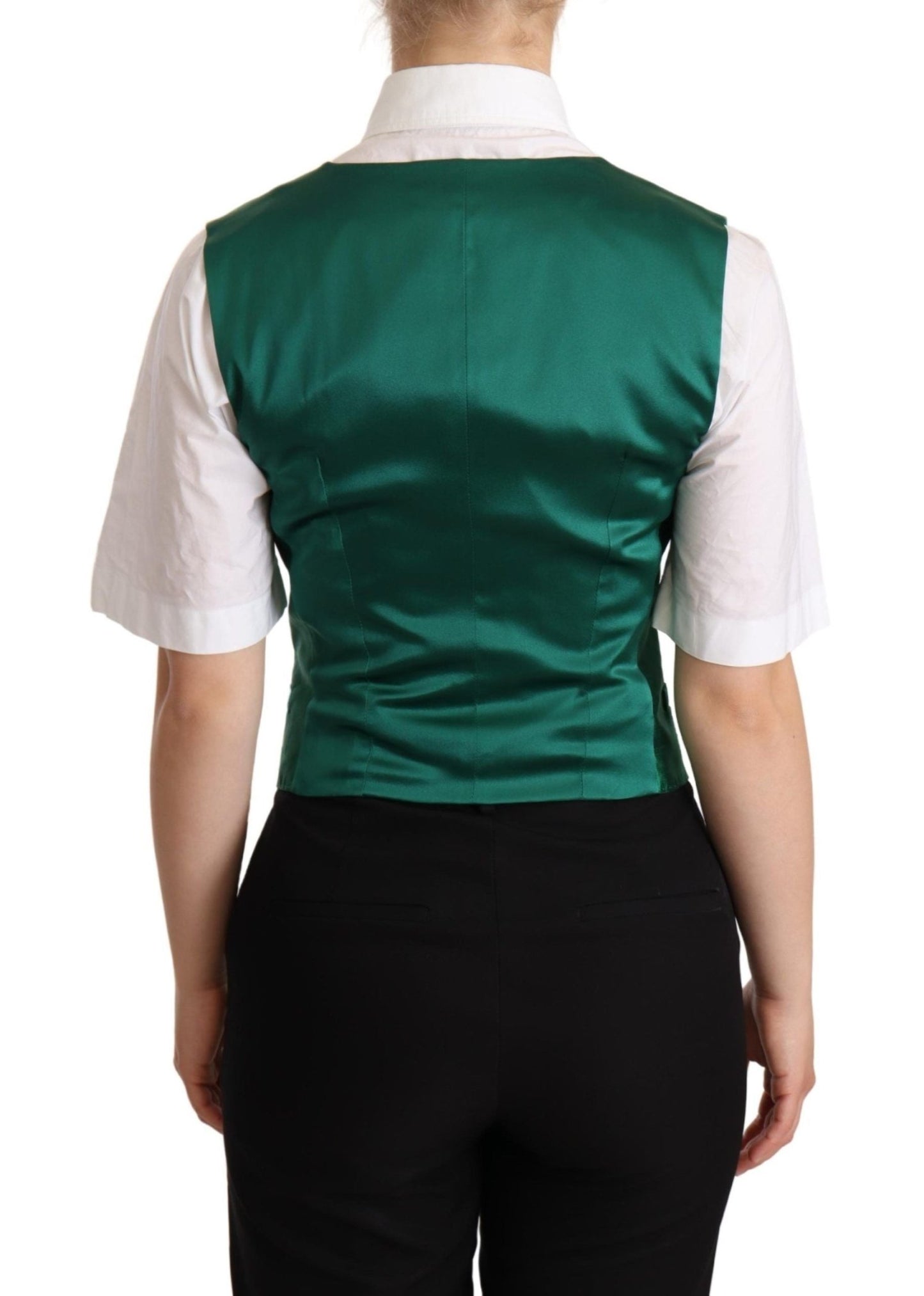 Dolce & Gabbana Elegant Green Silk Blend Waistcoat - Sandy Store ByNet