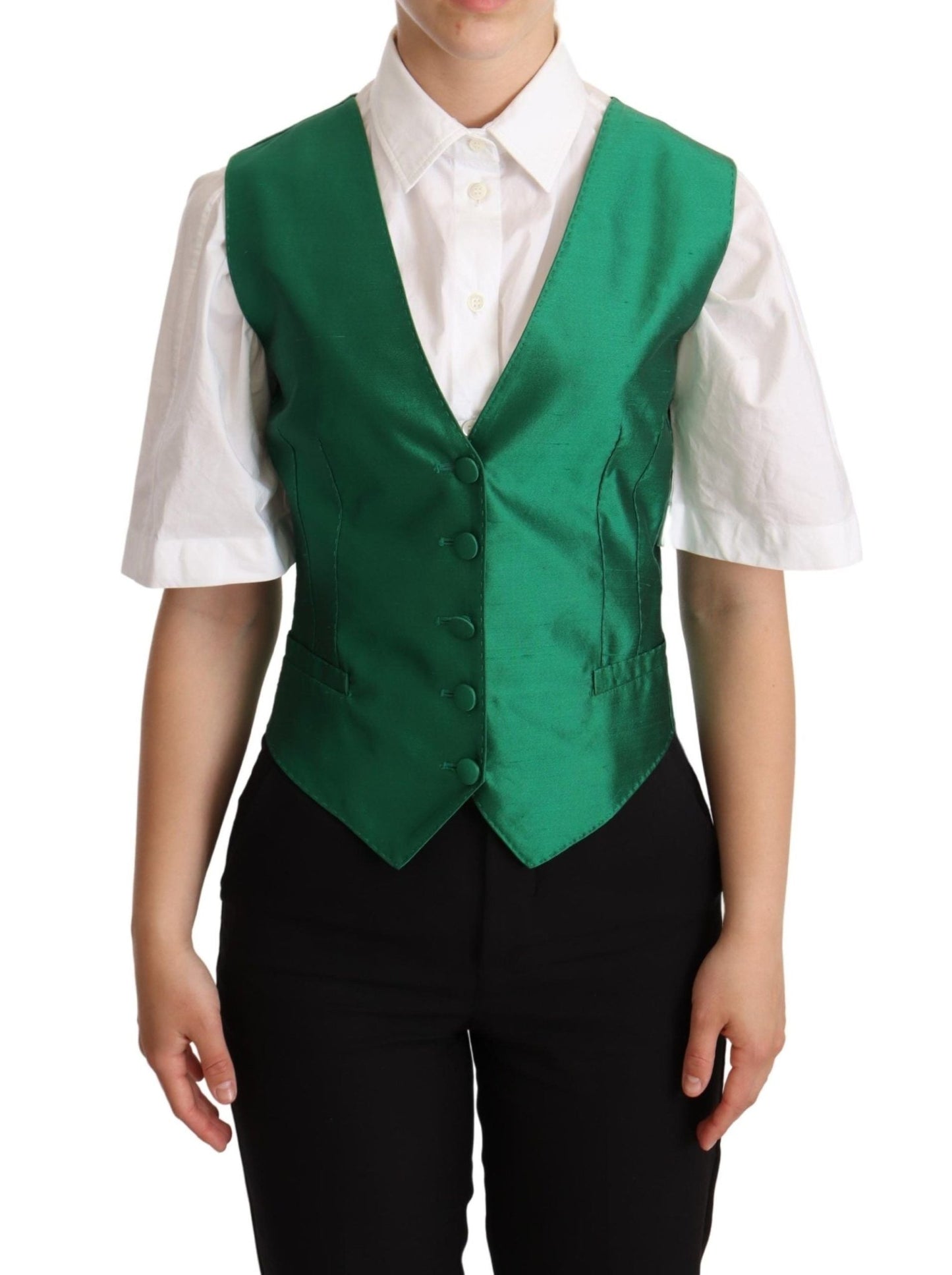 Dolce & Gabbana Elegant Green Silk Blend Waistcoat - Sandy Store ByNet