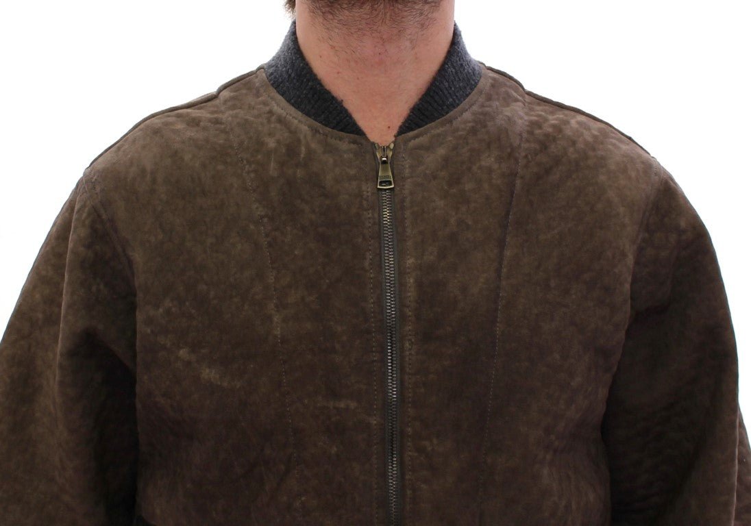 Dolce & Gabbana Elegant Leather & Wool Blend Jacket - Sandy Store ByNet