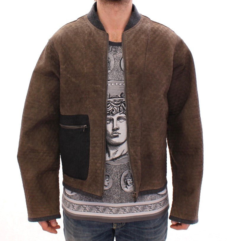 Dolce & Gabbana Elegant Leather & Wool Blend Jacket - Sandy Store ByNet