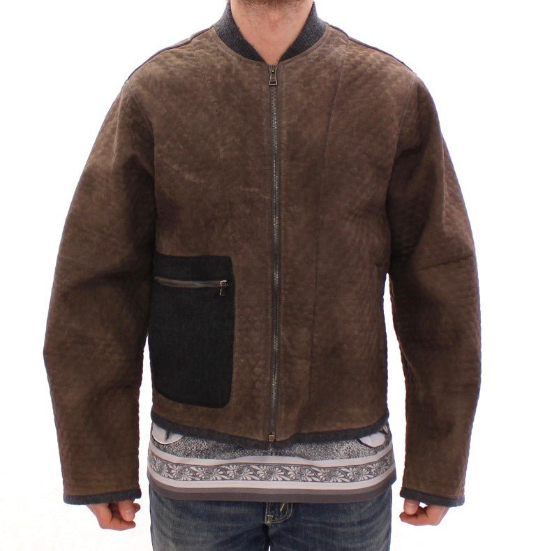 Dolce & Gabbana Elegant Leather & Wool Blend Jacket - Sandy Store ByNet