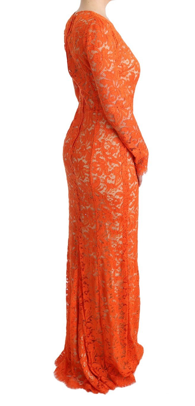 Dolce & Gabbana Elegant Long - Sleeve Full - Length Orange Sheath Dress - Sandy Store ByNet