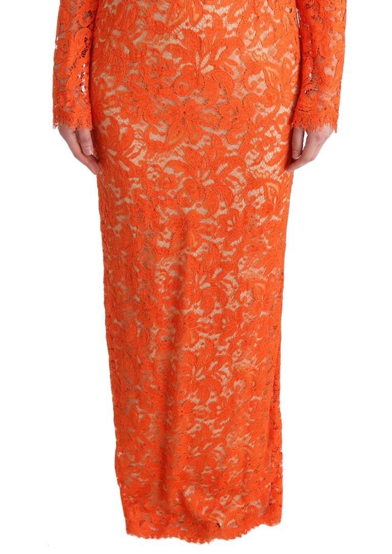 Dolce & Gabbana Elegant Long - Sleeve Full - Length Orange Sheath Dress - Sandy Store ByNet