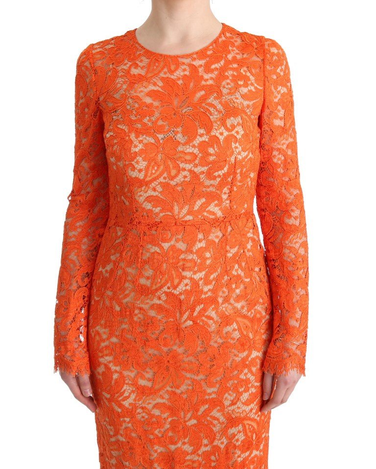 Dolce & Gabbana Elegant Long - Sleeve Full - Length Orange Sheath Dress - Sandy Store ByNet