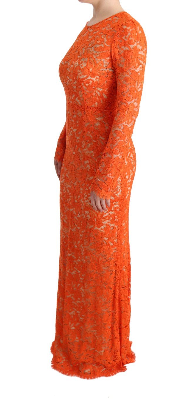 Dolce & Gabbana Elegant Long - Sleeve Full - Length Orange Sheath Dress - Sandy Store ByNet