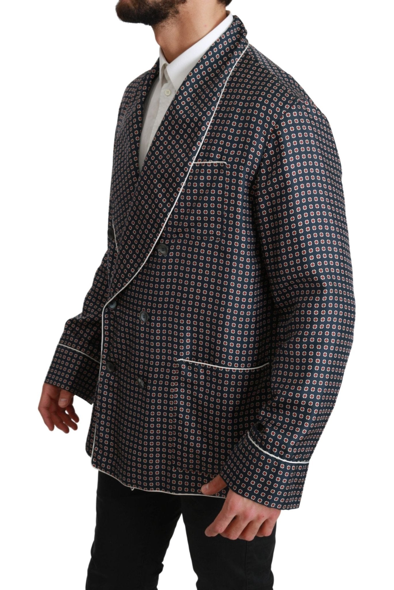 Dolce & Gabbana Elegant Navy Silk Double Breasted Coat - Sandy Store ByNet