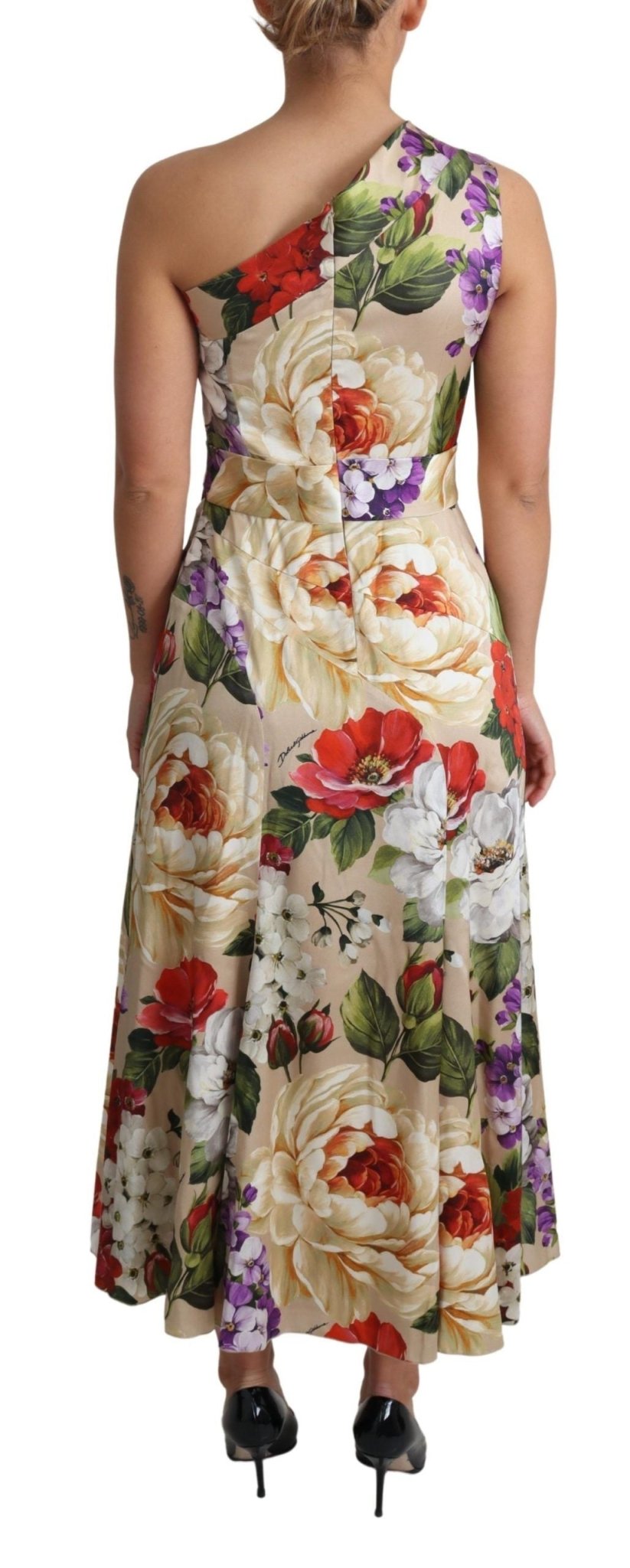 Dolce & Gabbana Elegant One - Shoulder Floral Silk Maxi Dress - Sandy Store ByNet
