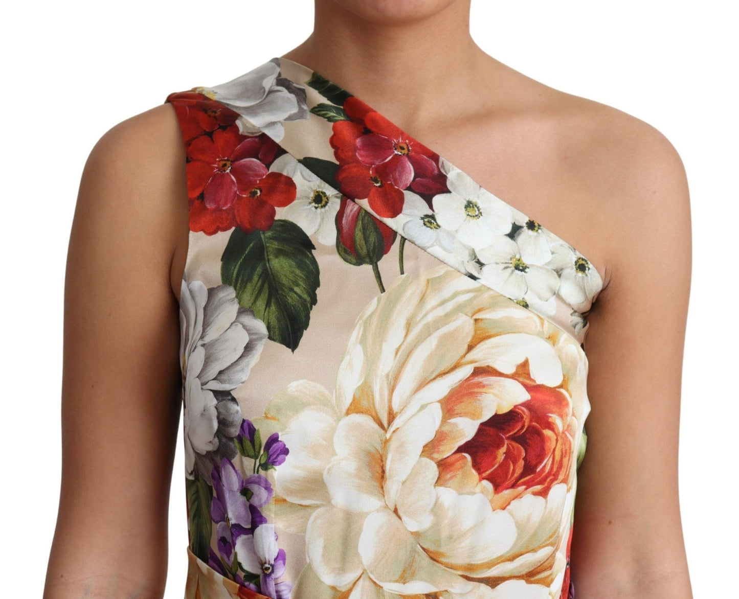 Dolce & Gabbana Elegant One - Shoulder Floral Silk Maxi Dress - Sandy Store ByNet