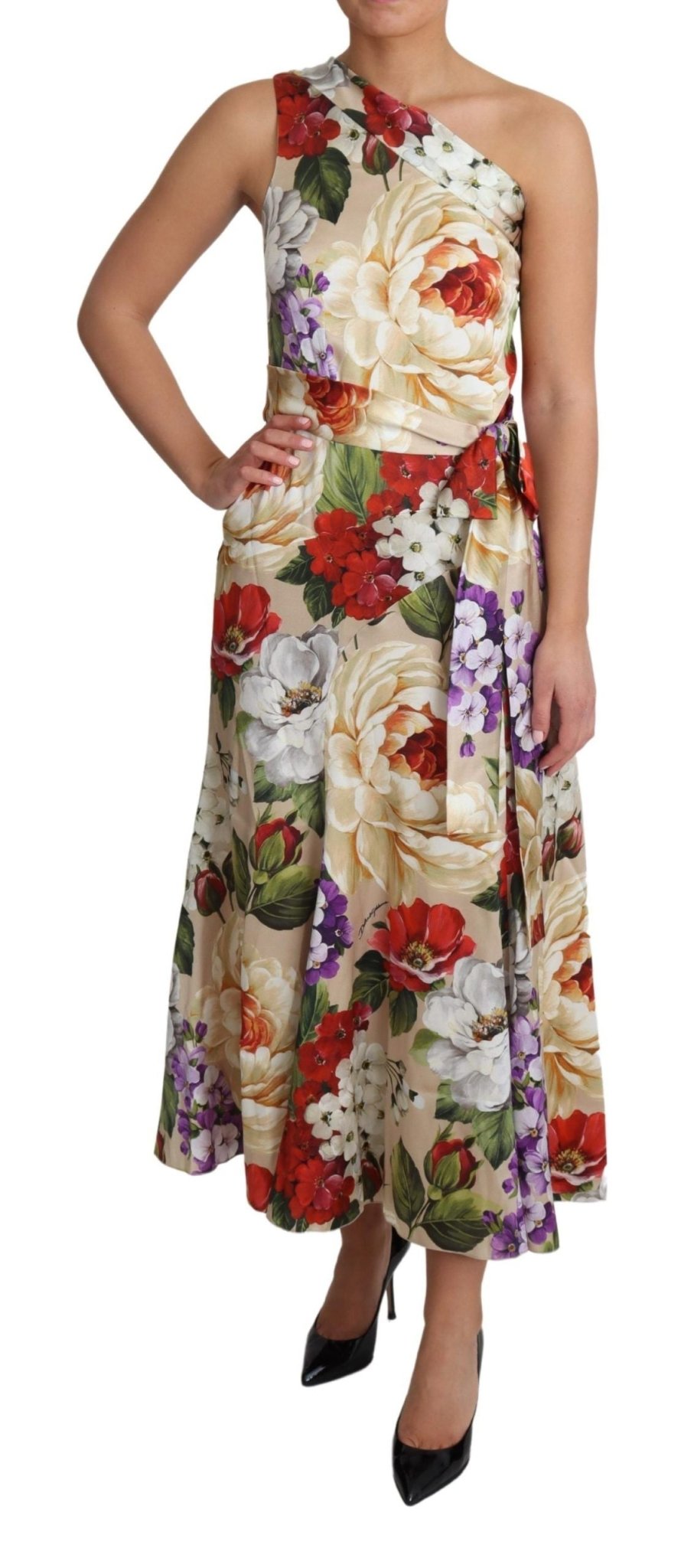 Dolce & Gabbana Elegant One - Shoulder Floral Silk Maxi Dress - Sandy Store ByNet