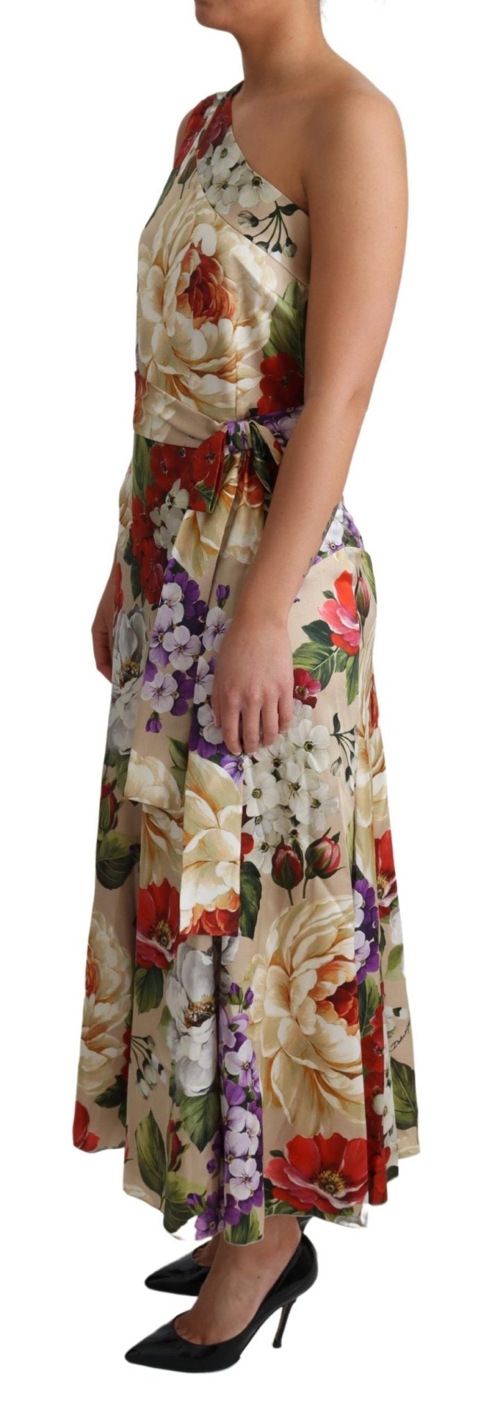Dolce & Gabbana Elegant One - Shoulder Floral Silk Maxi Dress - Sandy Store ByNet