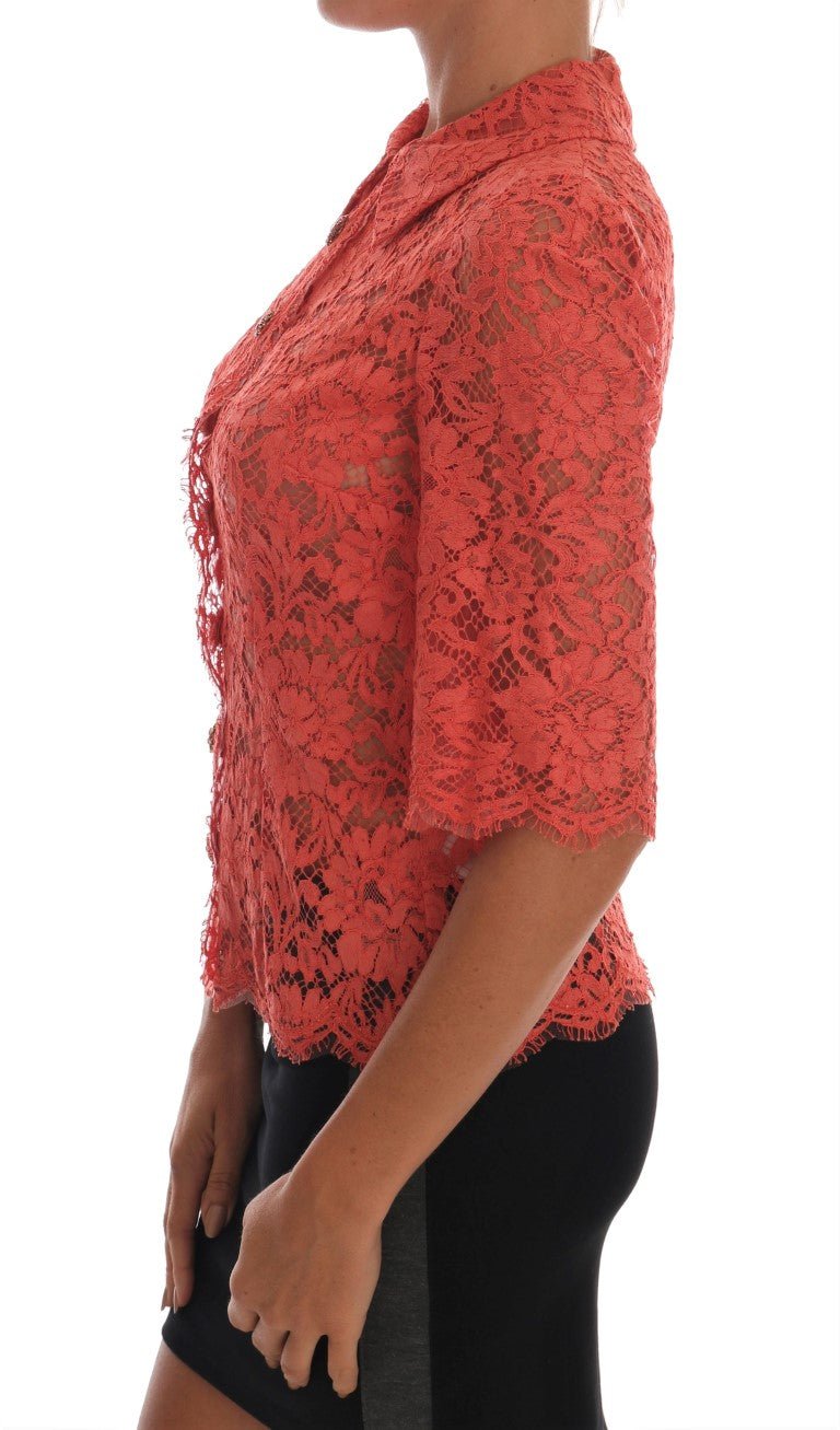 Dolce & Gabbana Elegant Orange Floral Lace Crystal Cardigan Blouse - Sandy Store ByNet
