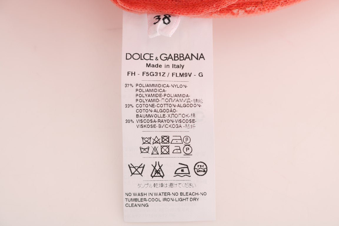 Dolce & Gabbana Elegant Orange Floral Lace Crystal Cardigan Blouse - Sandy Store ByNet