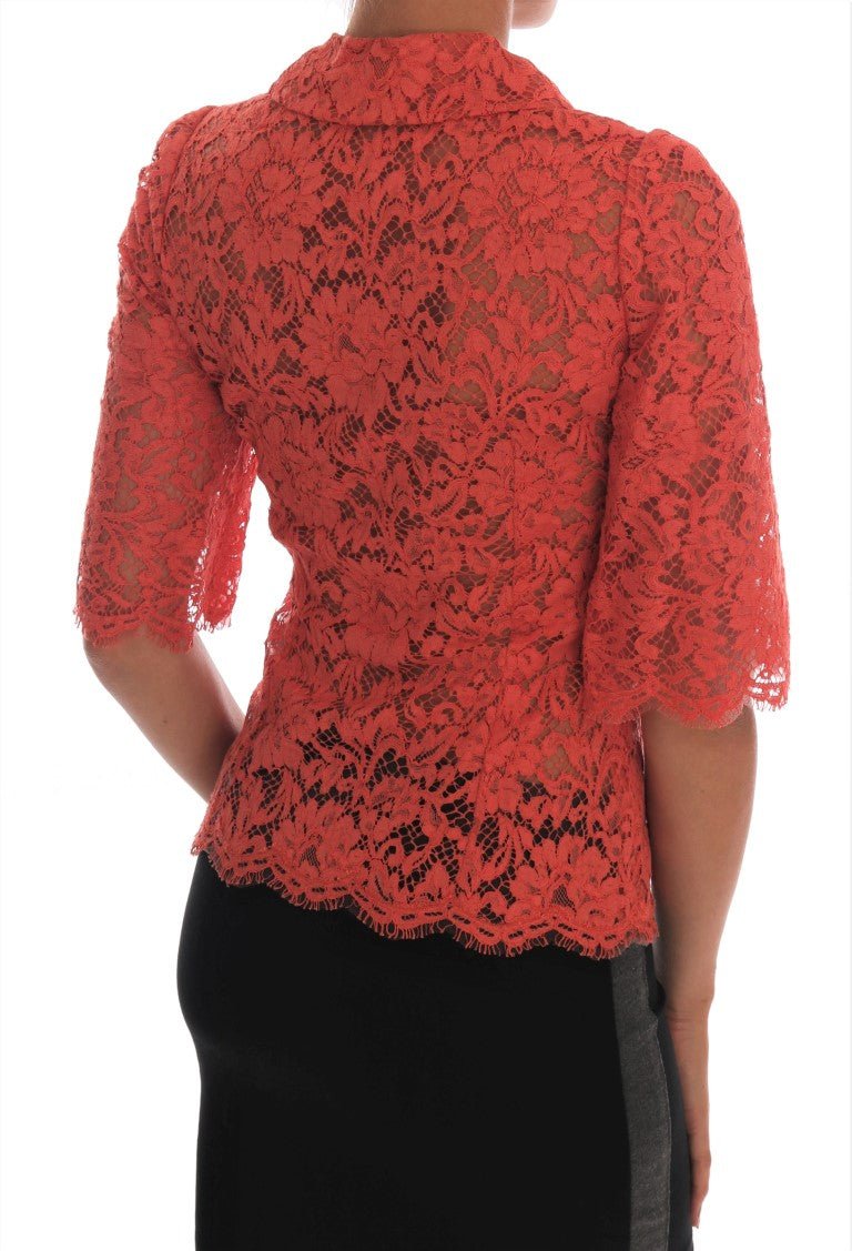 Dolce & Gabbana Elegant Orange Floral Lace Crystal Cardigan Blouse - Sandy Store ByNet