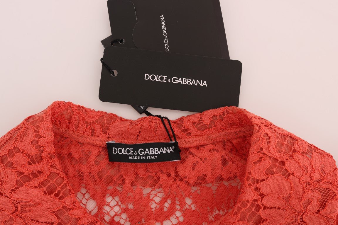 Dolce & Gabbana Elegant Orange Floral Lace Crystal Cardigan Blouse - Sandy Store ByNet
