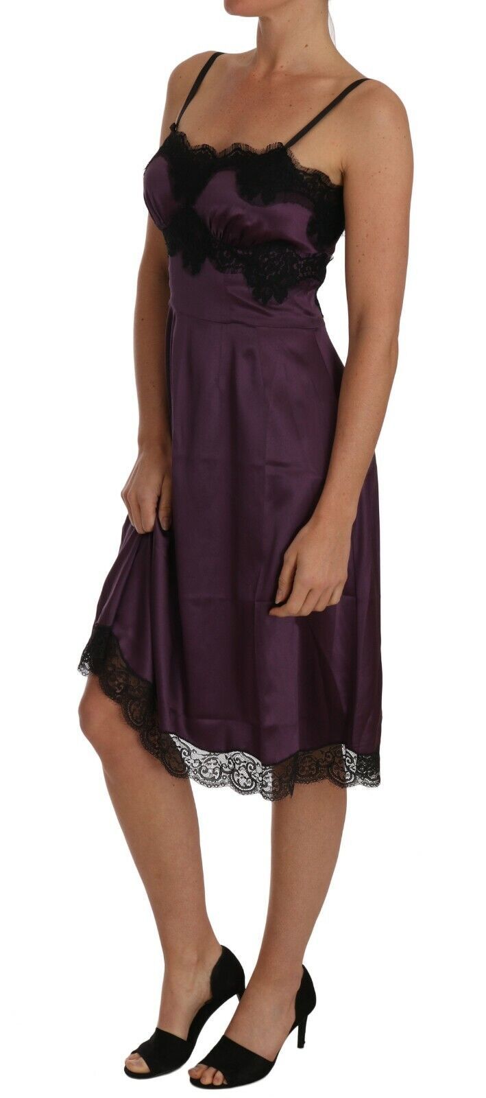 Dolce & Gabbana Elegant Purple Silk Lace Chemise Dress - Sandy Store ByNet