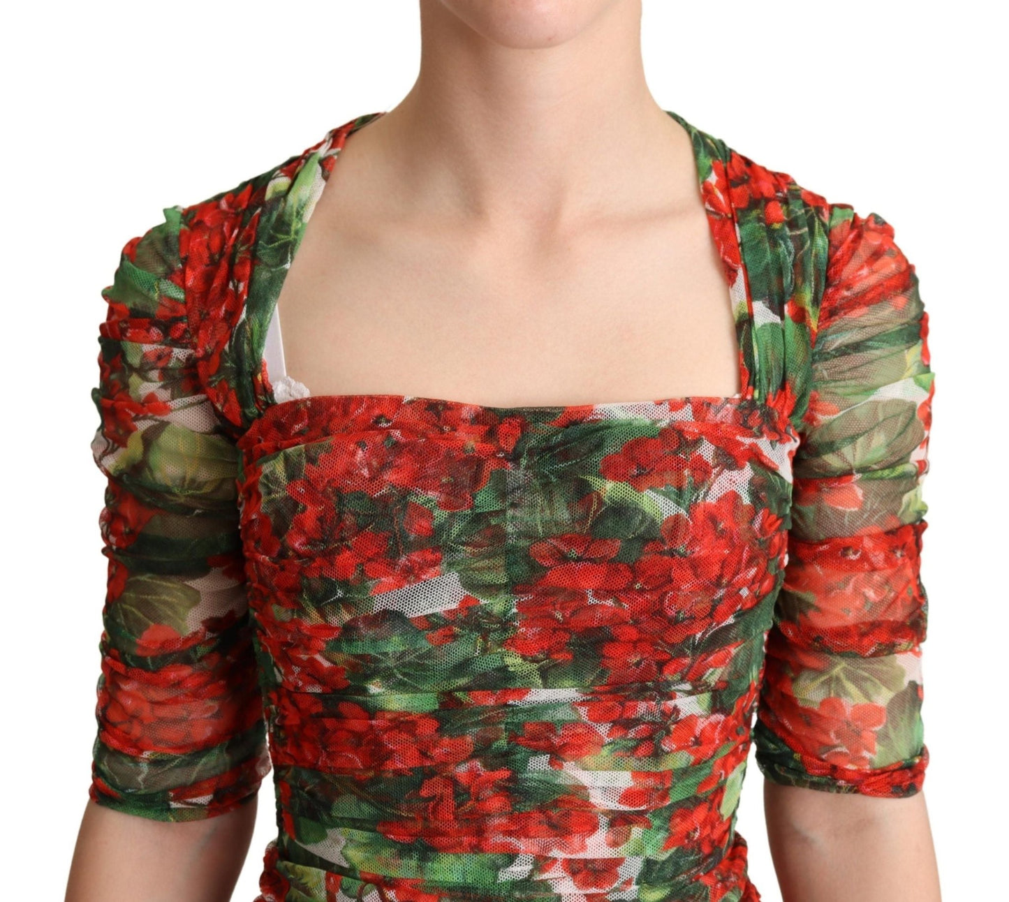 Dolce & Gabbana Elegant Red Floral Midi Sheath Dress - Sandy Store ByNet