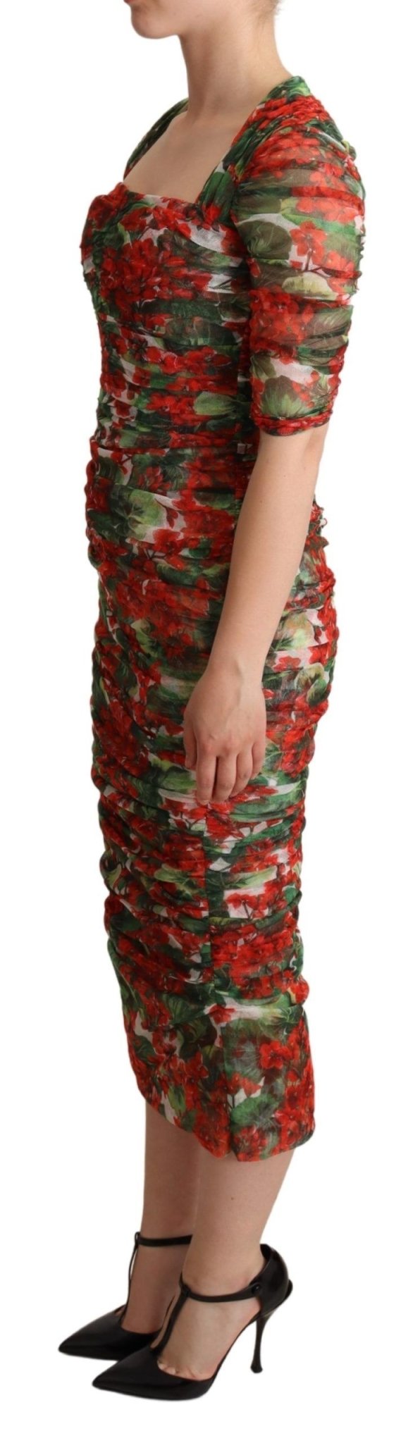 Dolce & Gabbana Elegant Red Floral Midi Sheath Dress - Sandy Store ByNet