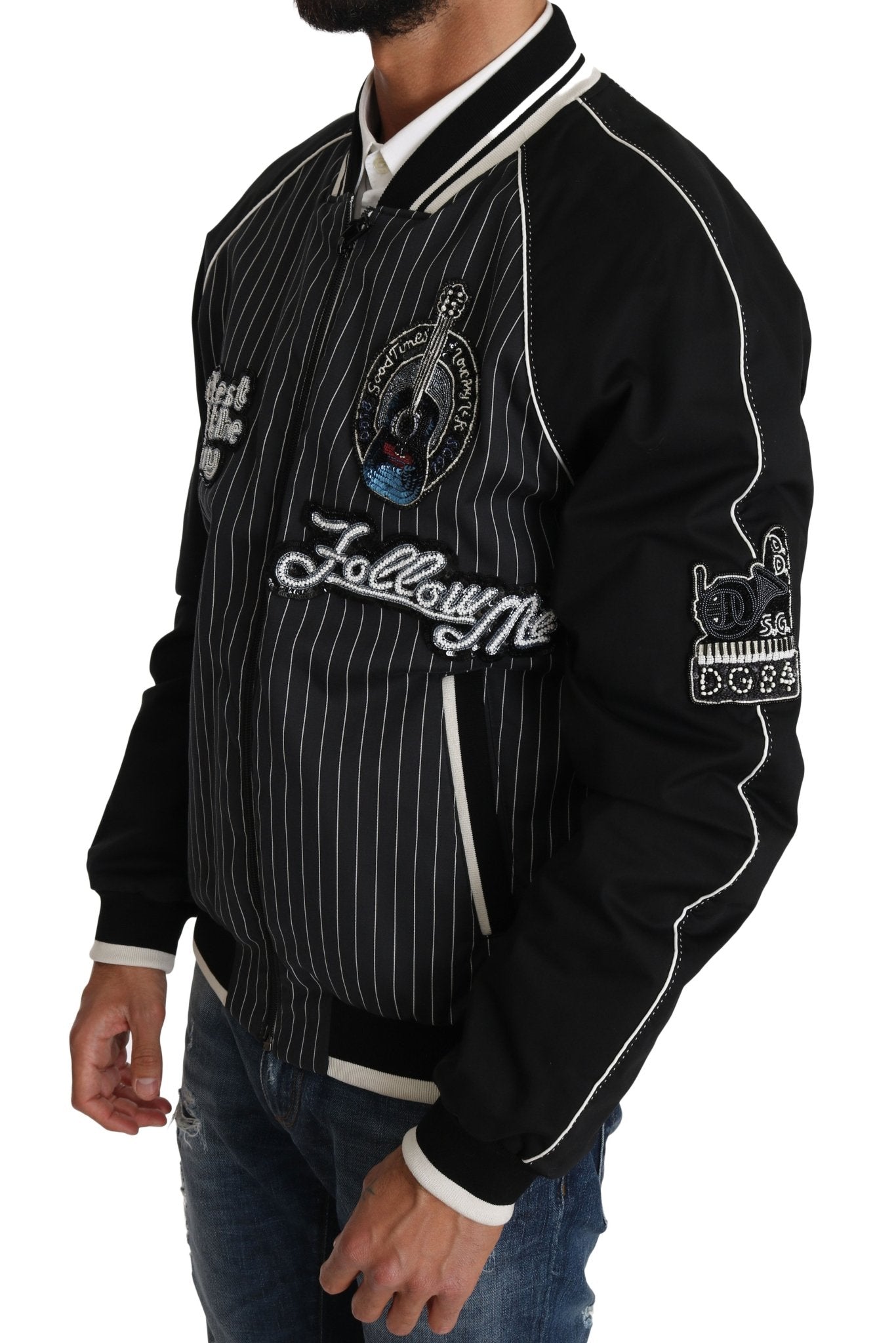 Dolce & Gabbana Elegant Sequined Black Bomber Jacket - Sandy Store ByNet