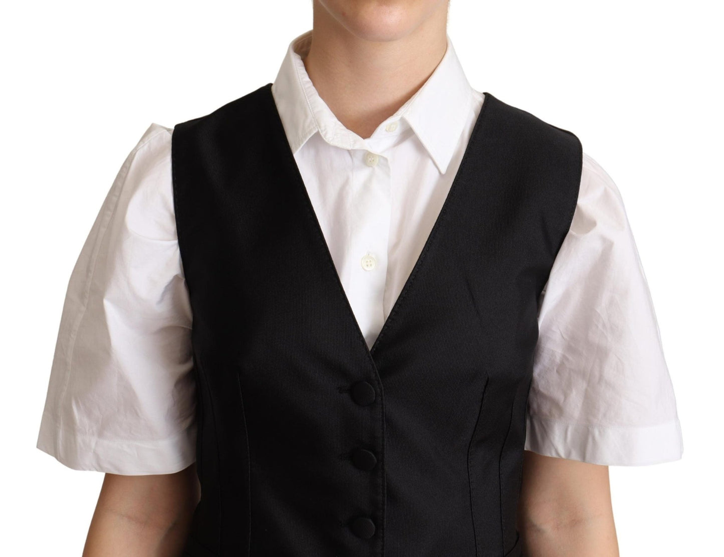 Dolce & Gabbana Elegant Silk Blend Black Waistcoat - Sandy Store ByNet