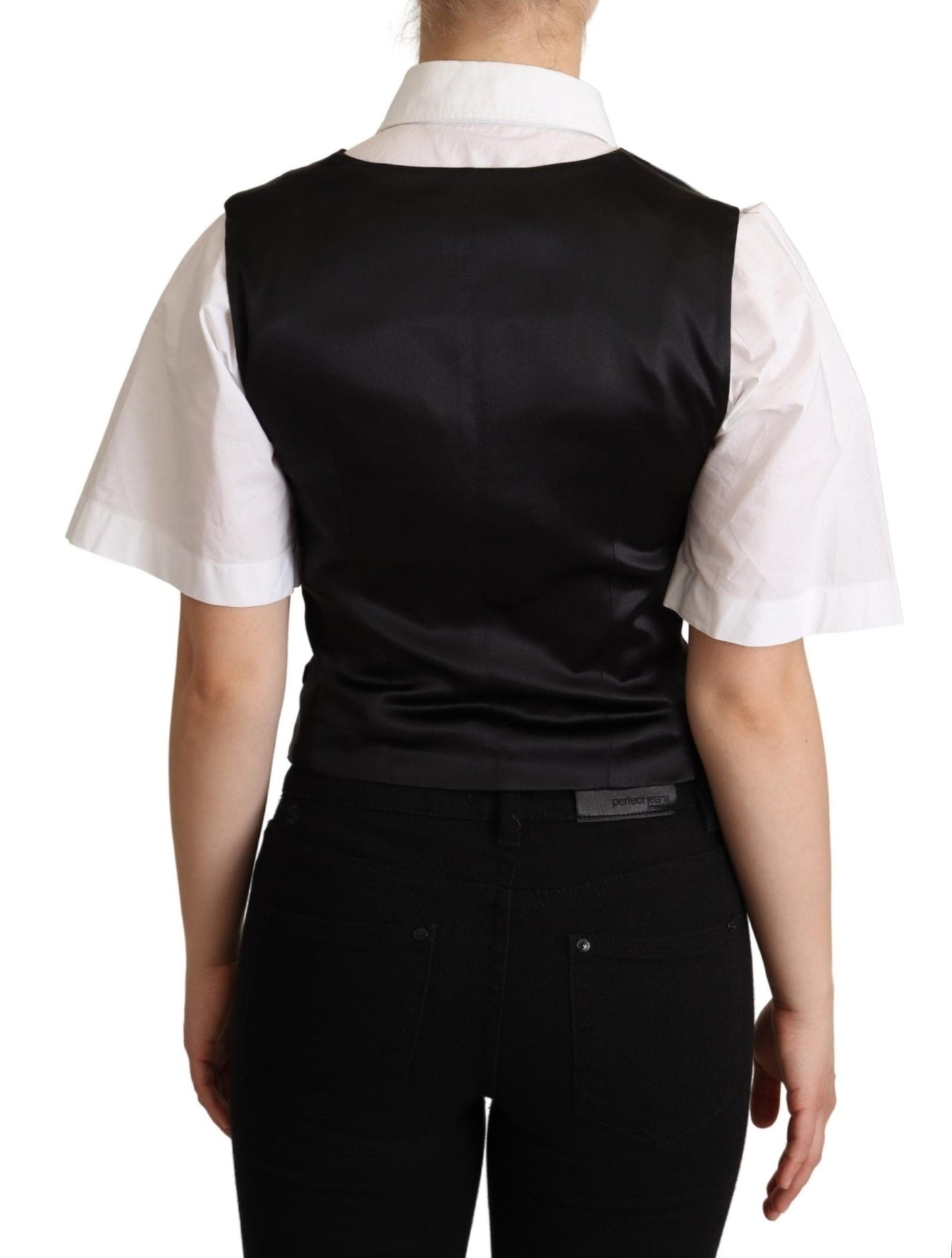 Dolce & Gabbana Elegant Silk Blend Black Waistcoat - Sandy Store ByNet
