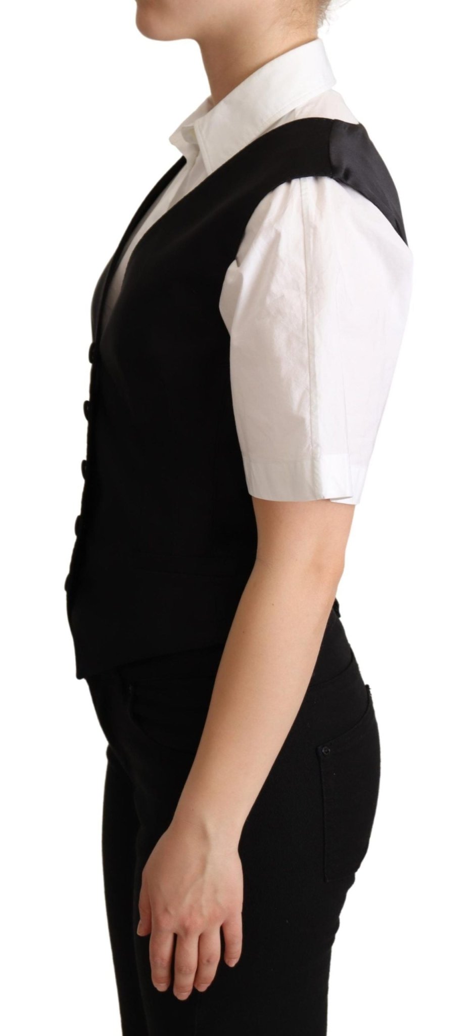 Dolce & Gabbana Elegant Silk Blend Black Waistcoat - Sandy Store ByNet