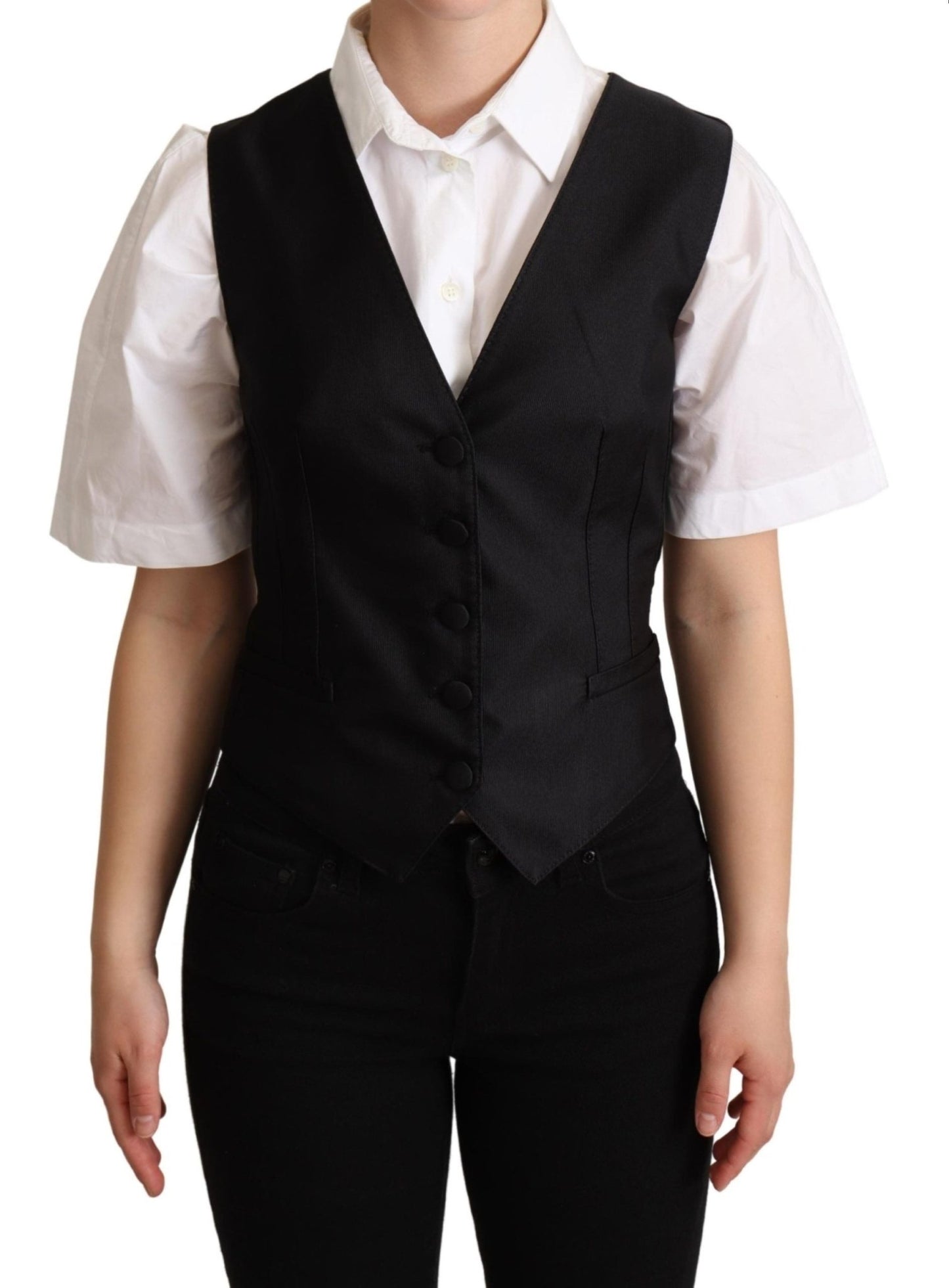 Dolce & Gabbana Elegant Silk Blend Black Waistcoat - Sandy Store ByNet
