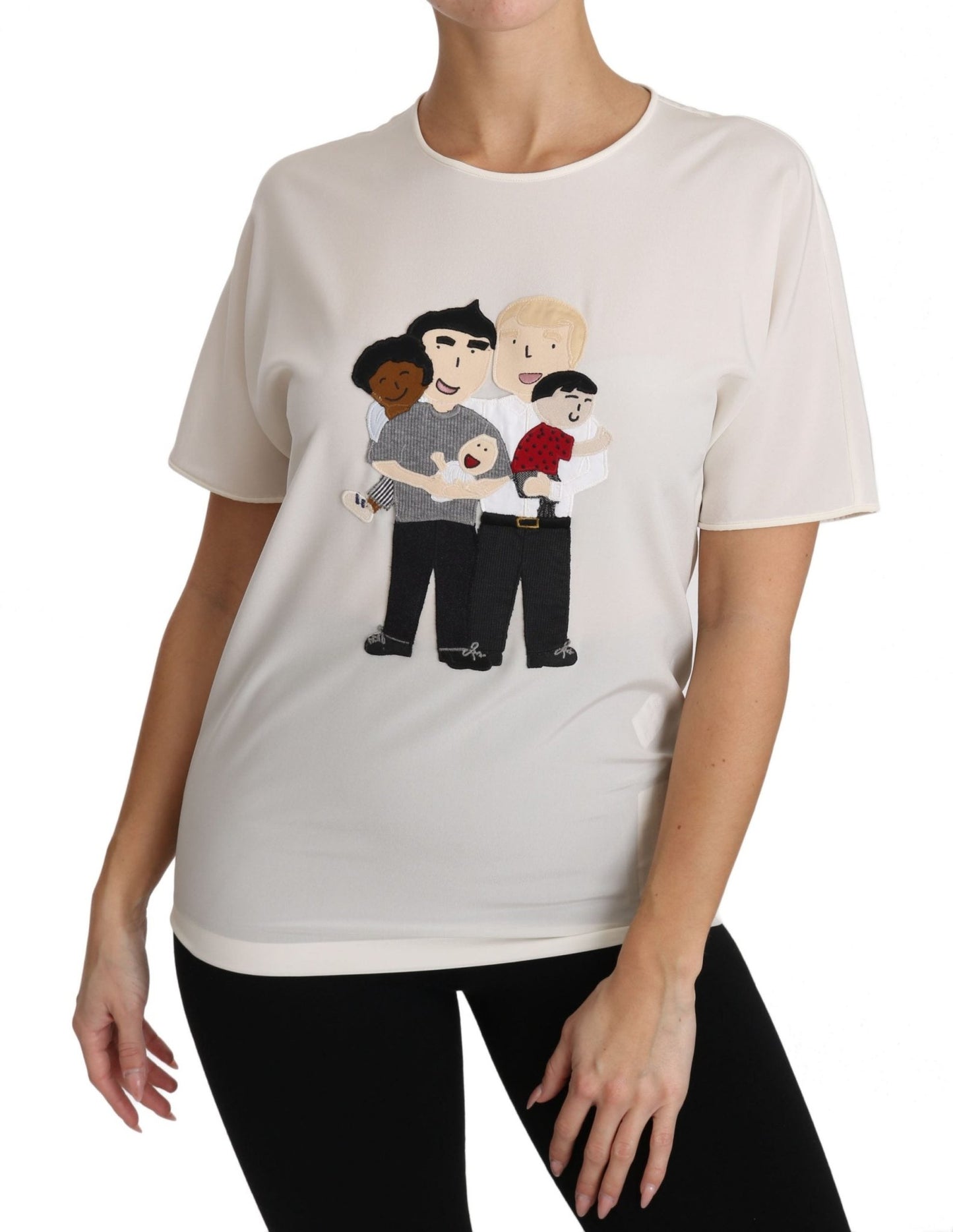 Dolce & Gabbana Elegant Silk Crewneck Blouse with Applique - Sandy Store ByNet