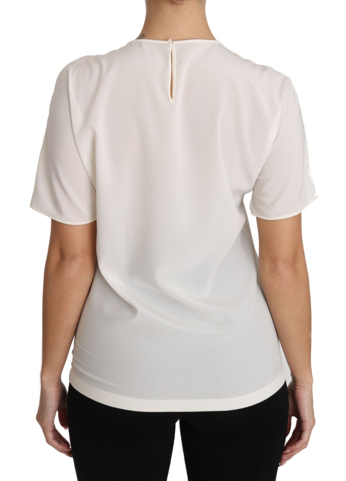 Dolce & Gabbana Elegant Silk Crewneck Blouse with Applique - Sandy Store ByNet