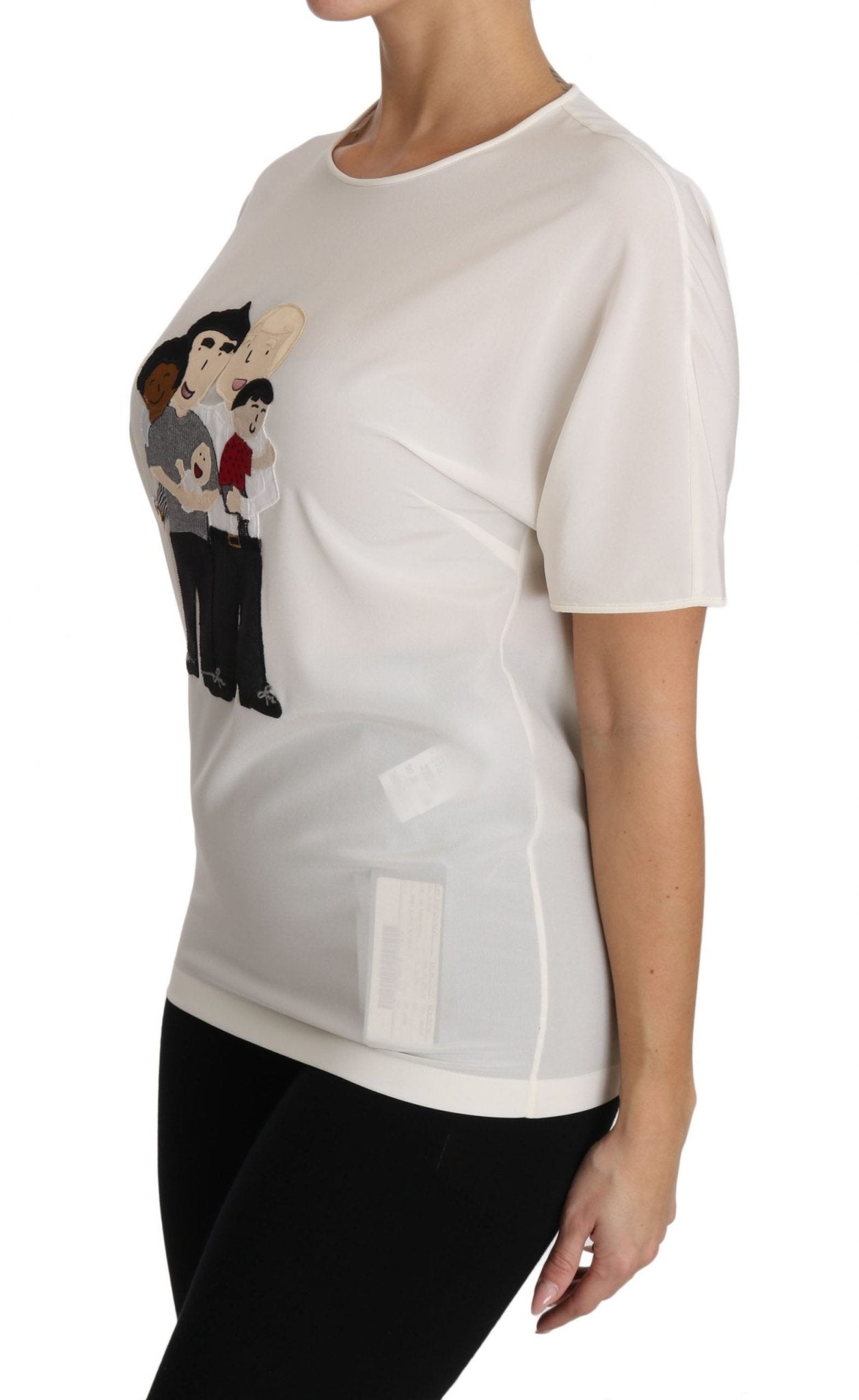 Dolce & Gabbana Elegant Silk Crewneck Blouse with Applique - Sandy Store ByNet