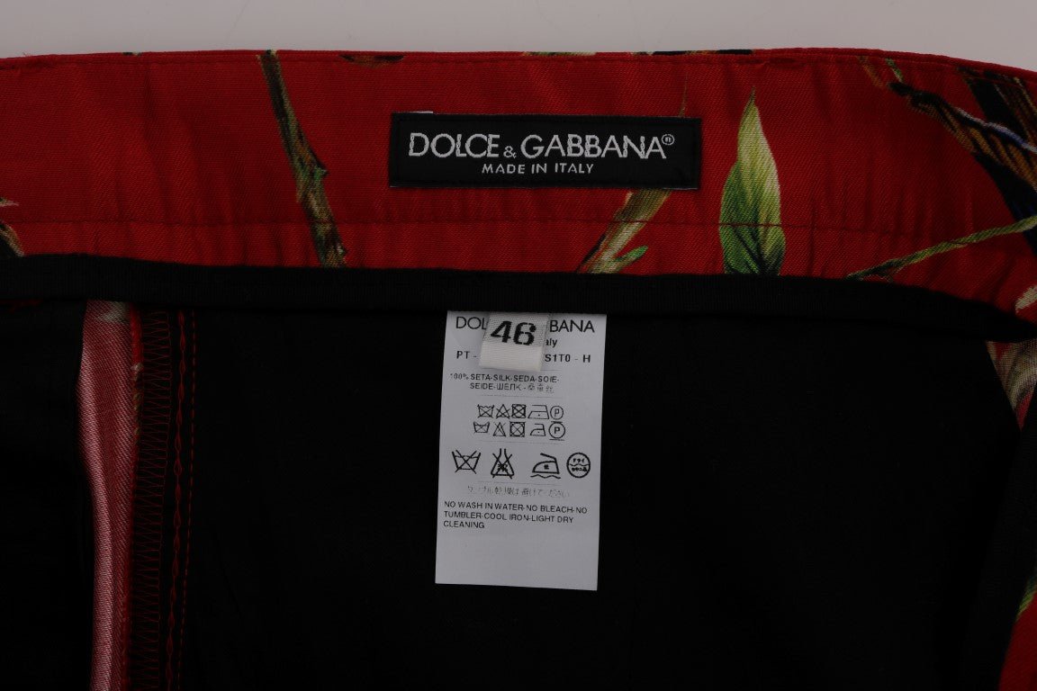 Dolce & Gabbana Elegant Silk Dress Trousers in Red Bird Print - Sandy Store ByNet