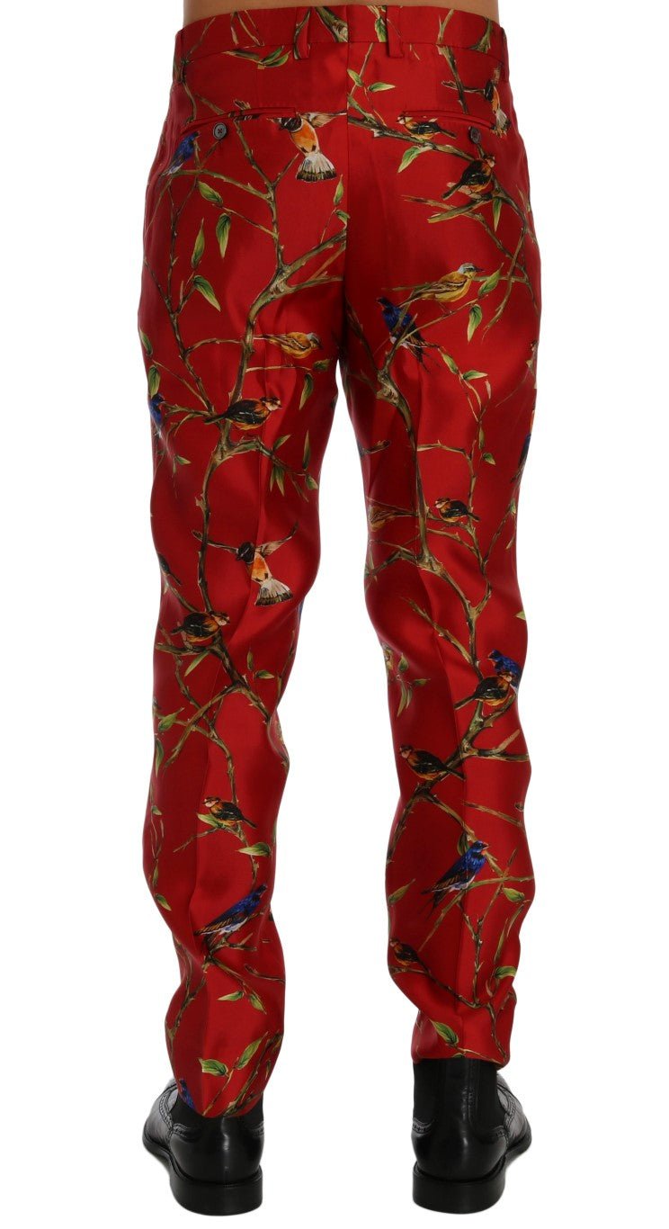 Dolce & Gabbana Elegant Silk Dress Trousers in Red Bird Print - Sandy Store ByNet