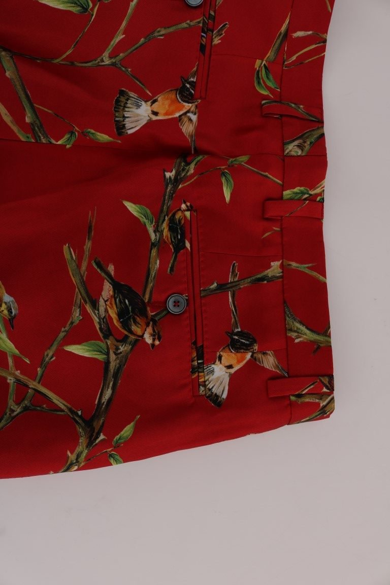 Dolce & Gabbana Elegant Silk Dress Trousers in Red Bird Print - Sandy Store ByNet
