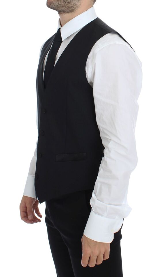 Dolce & Gabbana Elegant Silk - Wool Black Dress Vest - Sandy Store ByNet