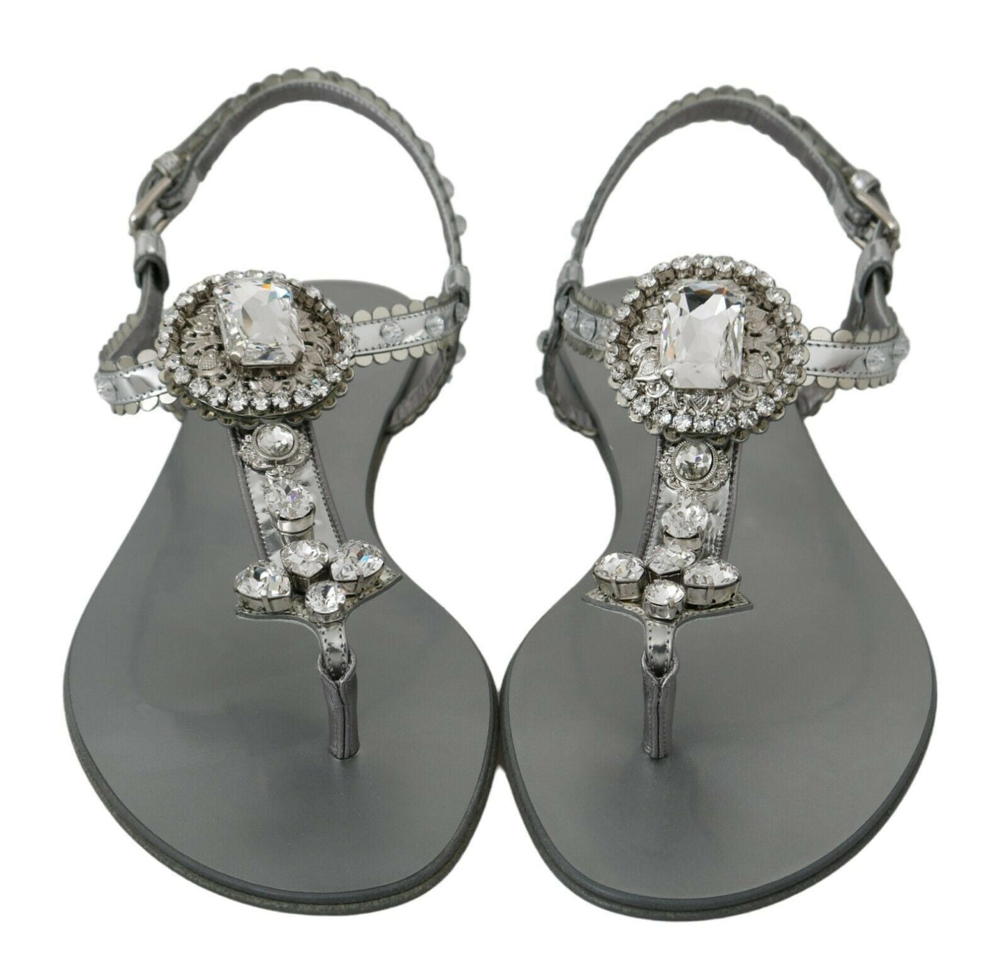 Dolce & Gabbana Elegant Silver Flats with Crystal Embellishments - Sandy Store ByNet