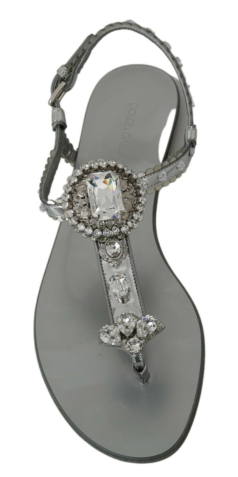 Dolce & Gabbana Elegant Silver Flats with Crystal Embellishments - Sandy Store ByNet