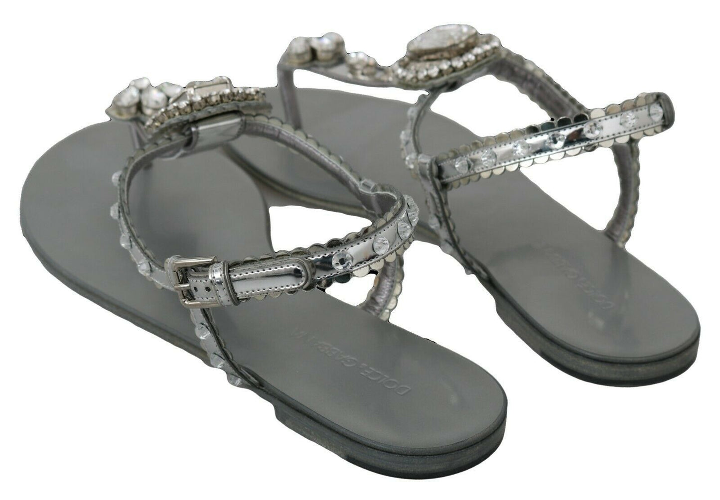 Dolce & Gabbana Elegant Silver Flats with Crystal Embellishments - Sandy Store ByNet