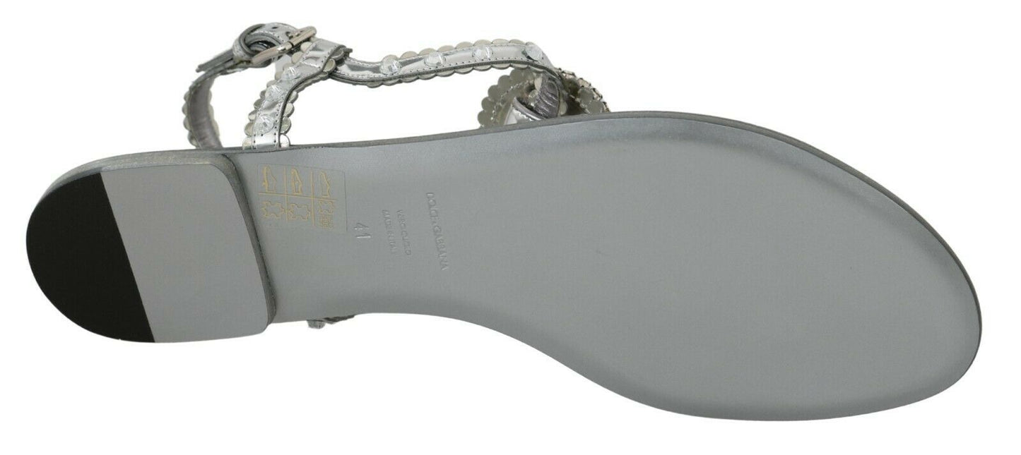 Dolce & Gabbana Elegant Silver Flats with Crystal Embellishments - Sandy Store ByNet