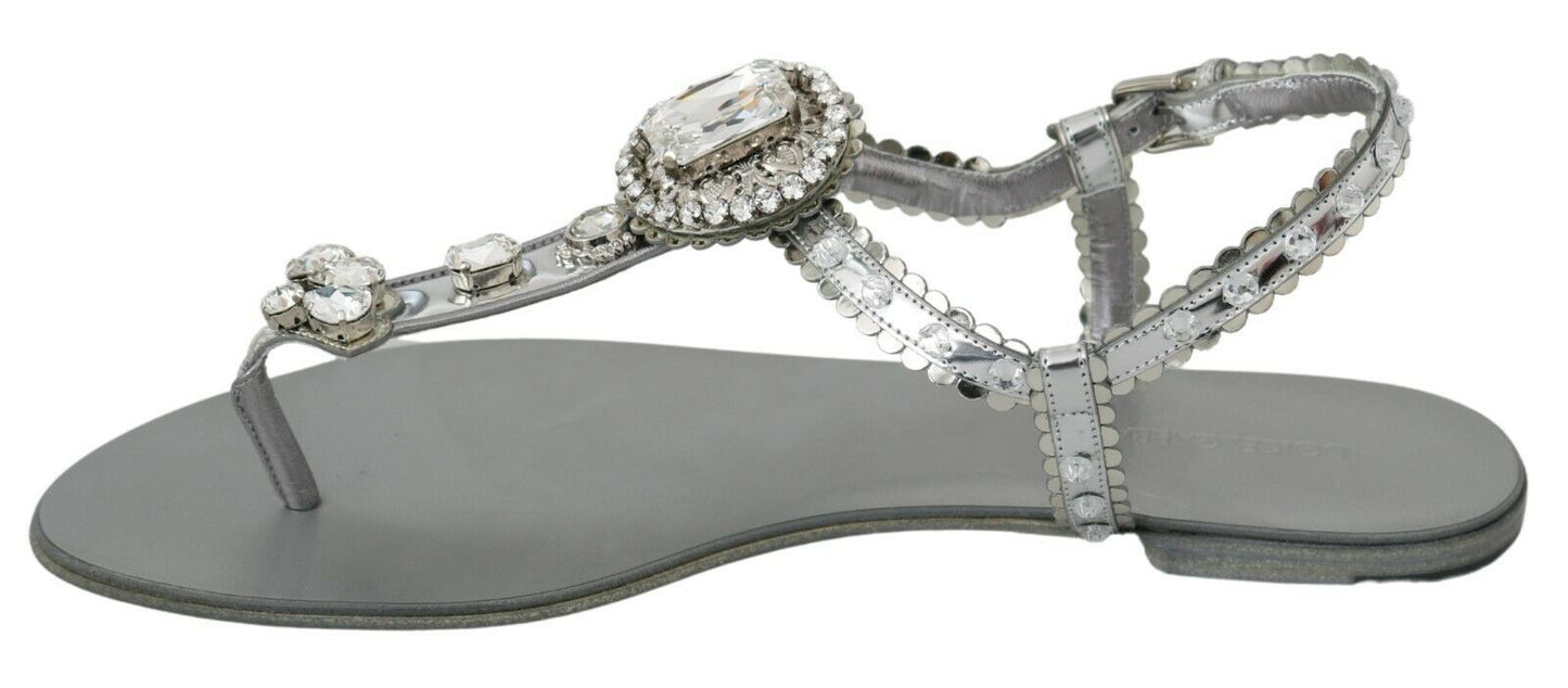 Dolce & Gabbana Elegant Silver Flats with Crystal Embellishments - Sandy Store ByNet