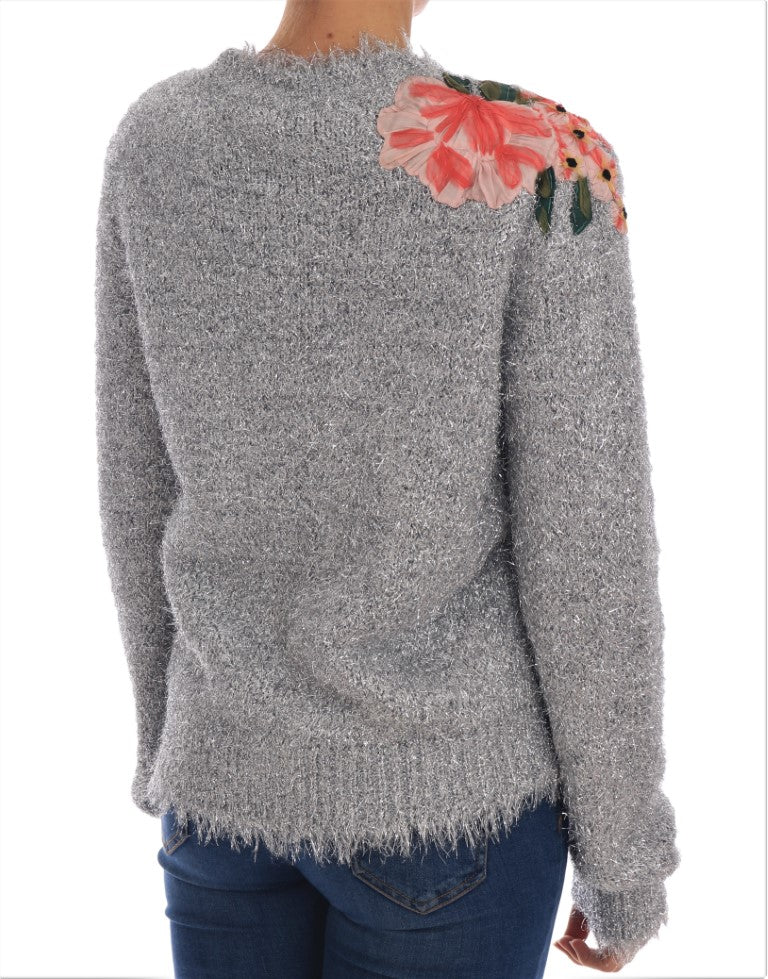 Dolce & Gabbana Elegant Silver Floral Applique Cardigan - Sandy Store ByNet