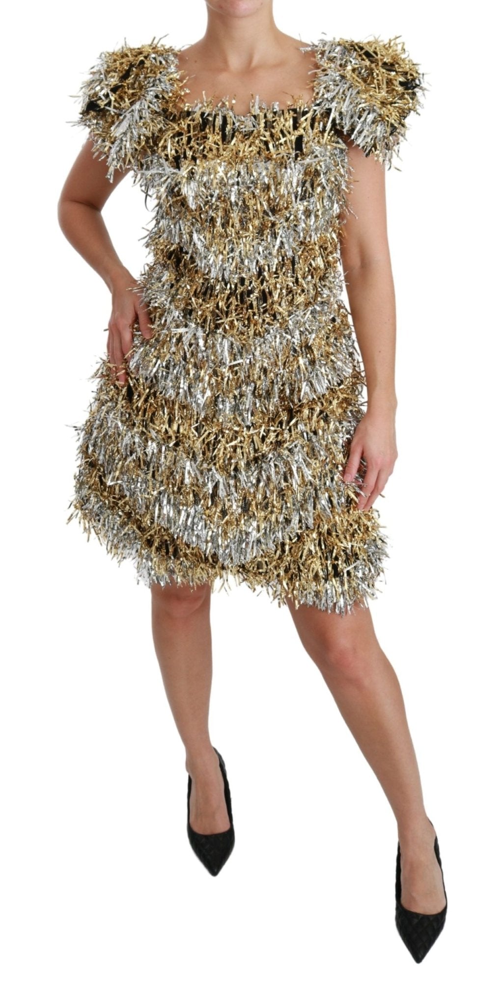 Dolce & Gabbana Elegant Silver Layered Shift Mini Dress - Sandy Store ByNet