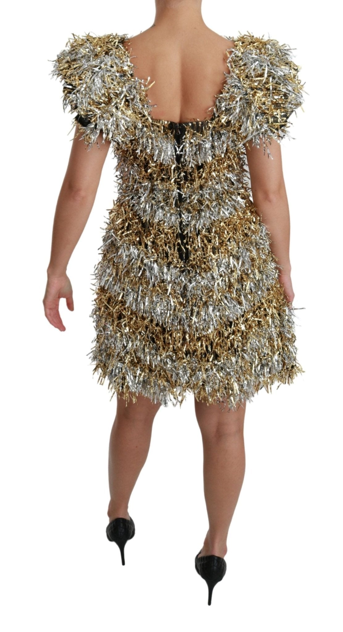 Dolce & Gabbana Elegant Silver Layered Shift Mini Dress - Sandy Store ByNet