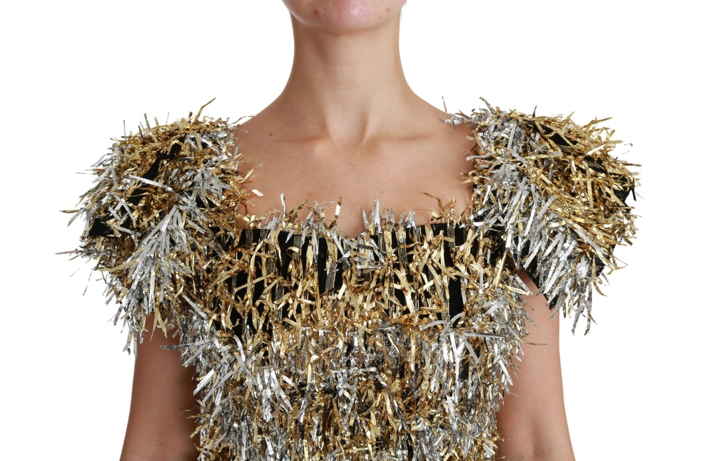 Dolce & Gabbana Elegant Silver Layered Shift Mini Dress - Sandy Store ByNet
